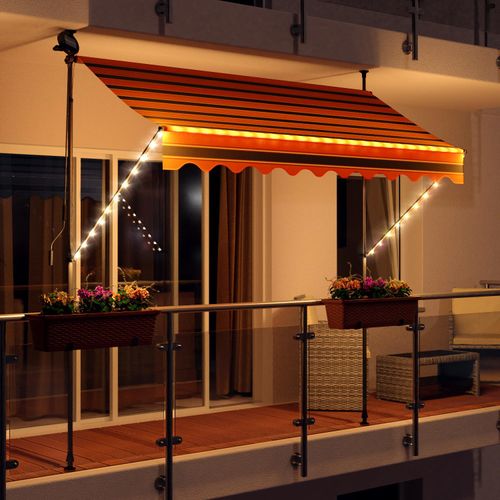 LED - Markise mit Kurbel 250cm Breit Klemmmarkise Balkonmarkise Sonnenschutz Terrasse Balkon - 250x150cm - schwarz/orange - horizontal