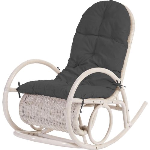 Schaukelstuhl Esmeraldas, Schwingsessel Rattansessel, weiß Auflage grau