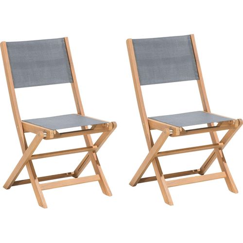 BELIANI Gartenstuhlset 2er Set Grau und Hellbraun Akazienholz Textilbespannung Klappbar Outdoor Terrasse Balkon Möbel Gartenausstattung
