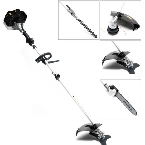 Wiltec 5in1 Benzin Multitool 1,76 PS Gartengerät, Rasentrimmer, Heckenschere, Hochentaster, Motorsense und 30 cm Verlängerungsstange für Gartenpflege
