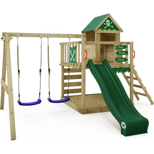 WICKEY Spielturm Klettergerüst Smart Cave mit Schaukel & Rutsche, Baumhaus mit Sandkasten, Kletterleiter & Spiel-Zubehör - grün