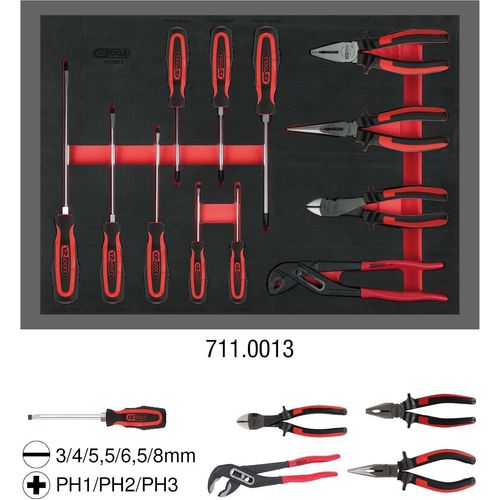 KS TOOLS Schraubendreher- und Zangen-Satz 12tlg. in 1/1 Systemeinlage - 711.0013
