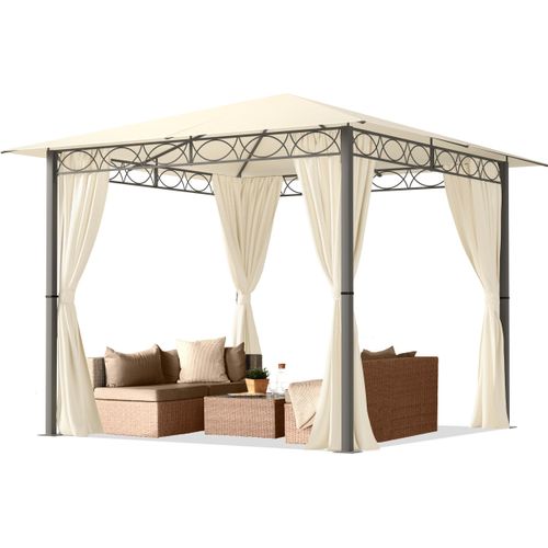 Gartenpavillon 3x3 m wasserdicht Premium Pavillon mit 4 Seitenteilen Gartenzelt ca. 220g/m² Dachplane in Creme