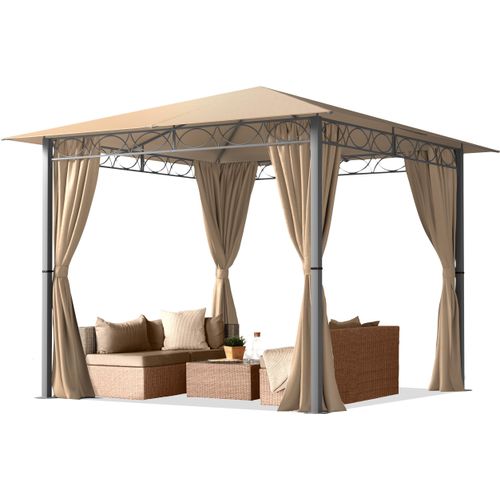 Gartenpavillon 3x3 m wasserdicht Premium Pavillon mit 4 Seitenteilen Gartenzelt ca. 220g/m² Dachplane in Taupe