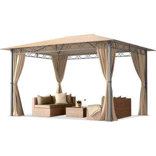 Gartenpavillon 3x4 m wasserdicht Premium Pavillon mit 4 Seitenteilen Gartenzelt ca. 220g/m² Dachplane in Taupe