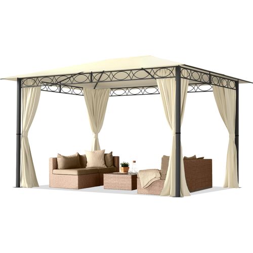 Gartenpavillon 3x4 m wasserdicht Premium Pavillon mit 4 Seitenteilen Gartenzelt ca. 220g/m² Dachplane in Creme