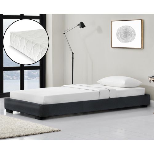 Kunstlederbett Polsterbett mit Kaltschaum-Matratze und Lattenrost 90x200 cm Einzelbett aus Kunstleder mit Matratze Standard 100 Jugendbett Kunstleder in Schwarz Corium