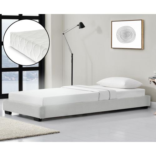 Kunstlederbett Polsterbett mit Kaltschaum-Matratze und Lattenrost 90x200 cm Einzelbett aus Kunstleder mit Matratze Standard 100 Jugendbett Kunstleder in Weiß Corium