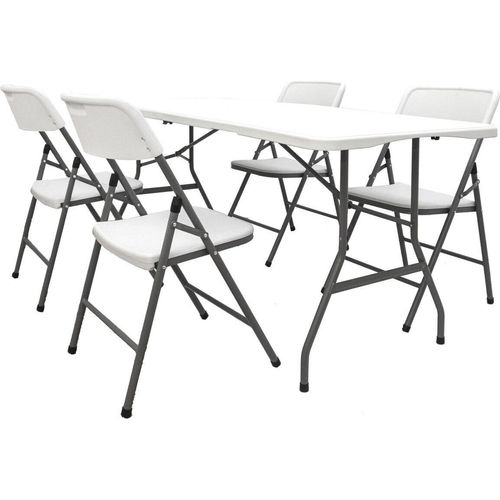 Gartenmöbel Set Klappbar - 180cm Tisch mit 4 Stühlen Garten Sitzgruppe Essgruppe