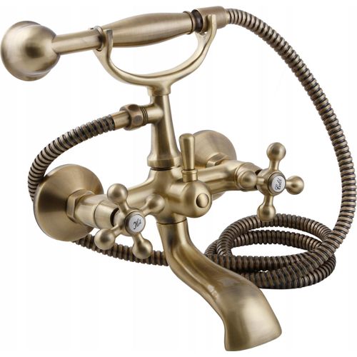 Elegante antike Messing Bad Badewanne mit alten Retro-Köpfen + Duschgriff