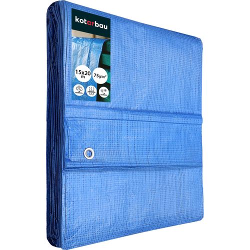 KOTARBAU Gewebeplane 15x20 m Blau 75g/m2 Abdeckplane Verstärkten Ösen Schutzplane Bauplane Wasserdicht Reißfest Industrieplane Jede Wetterlage