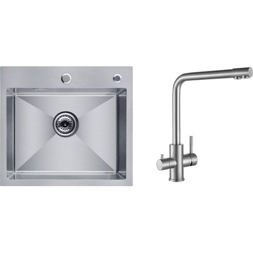 CECIPA Küchenspüle 50 cm * 45 cm Gebürstetere + Küchenarmatur zur Wasseraufbereitung in Gebürsteterer Farbe