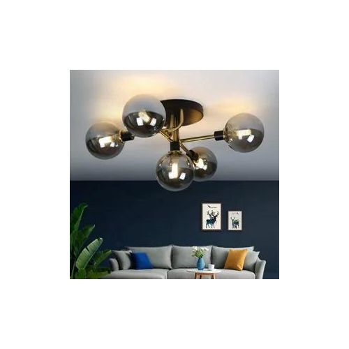 ZMH Deckenleuchte 5 Flammig mit Glas Kugel Grau Deckenlampe Warmweiß G9 Fassung Innenleuchte Kronleuchte für Schlafzimmer Wohnzimmer