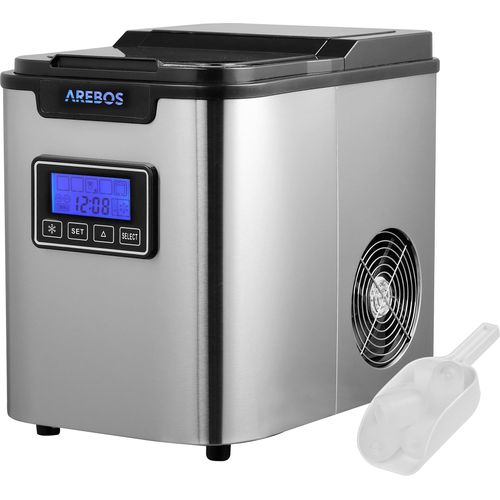 AREBOS Eiswürfelmaschine, Ice Cube Maker, Eiswürfelbereiter, 2,2 L Wassertank, 3 Eiswürfel-Größen, 12 kg / 24 h, 10-15 Minuten Produktionszeit, Timer