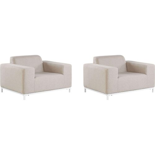 BELIANI Sessel 2er Set Beige Stoff Polsterbezug schnelltrocknend Aluminium Gestell weiß mit Armlehnen Indoor Outdoor Wohnung Garten Terrasse Balkon
