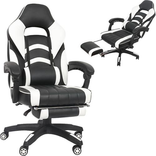 Gamingstuhl Weiß/Schwarz Chefsessel Drehstuhl Bürositz Schreibtisch Fußstütze
