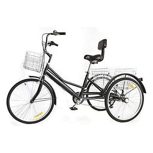 Dreirad für Erwachsene 24 zoll Erwachsenendreirad 3 Räder Fahrrad 7 Gange Mit Einkaufskorb + Rücksitz für Outdoor-Sport einkaufen für Elter