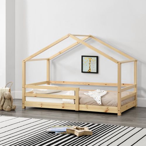 Kinderbett ´Knätten´ in Haus-Optik mit Rausfallschutz Kiefernholz 70 x 140 cm Holzfarben