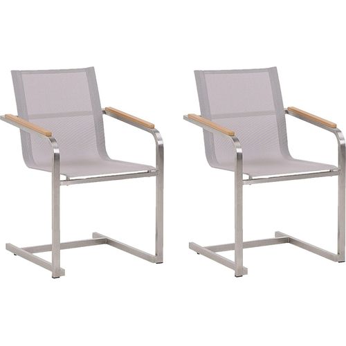 BELIANI Gartenstuhl Beige Edelstahl 2er Set mit Textilbespannung Moderner Look Gartenausstattung Terrasse Balkon Gartenmöbel