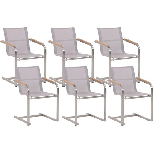 BELIANI Gartenstuhl Beige Edelstahl 6er Set mit Textilbespannung Moderner Look Gartenausstattung Terrasse Balkon Gartenmöbel