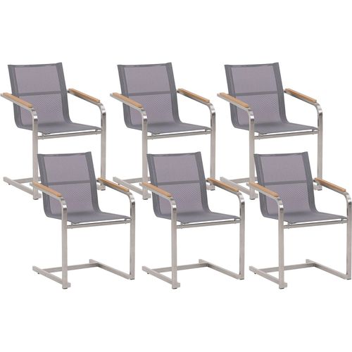 BELIANI Gartenstuhl Grau Edelstahl 6er Set mit Textilbespannung Moderner Look Gartenausstattung Terrasse Balkon Gartenmöbel