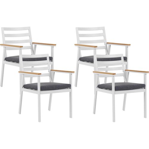 BELIANI Gartenstuhl Set 4er Set Weiß Alumunium Graues Sitzkissen Outdoor Indoor Garten Salon Wohnzimmer Tarrasse