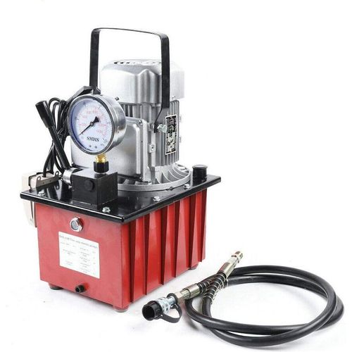 Hydraulikpumpe Elektrohydraulikpumpe Mit Manuelle Ventil Ölschlauch (1,8 m) für Hydraulikgeräte (Rot-Manuelle Ventil)