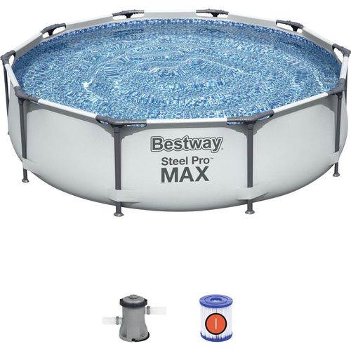 Bestway Steel Pro MAX rund 305x76cm Stahlrahmenpool mit Filterpumpe Grau 56408