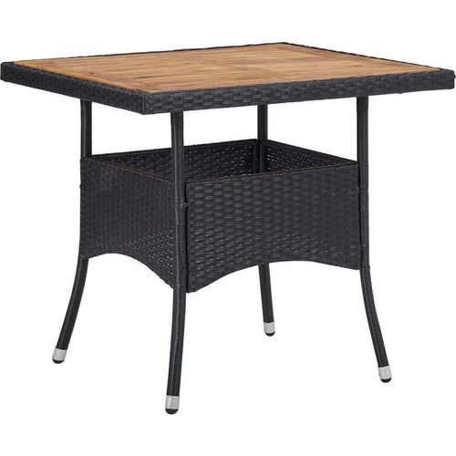 Garten-Esstisch Schwarz Poly Rattan und Massivholz Akazie