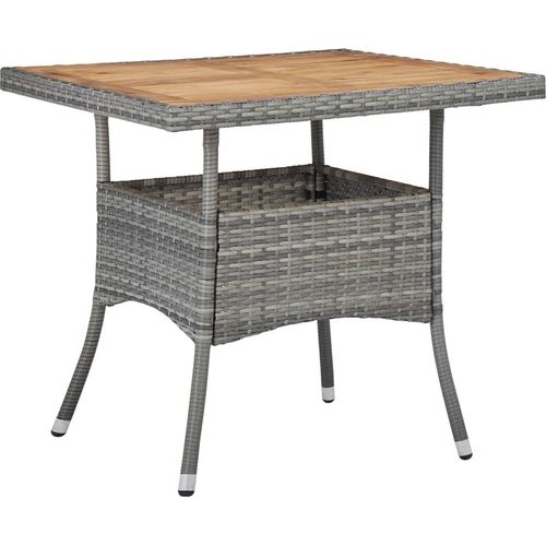 Garten-Esstisch Grau Poly Rattan und Massivholz Akazie