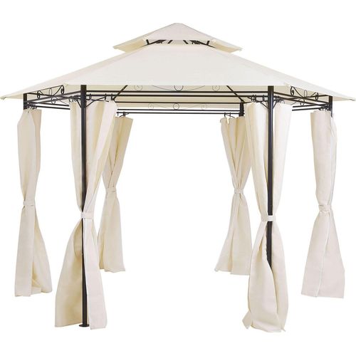 BELIANI Garten-Pavillon Beige Stahl mit Dach Seitenwänden rund Gartenzelt Sonnenschutz Vorgarten Garten-Möbel Terrassen-Möbel Gartenausstattung