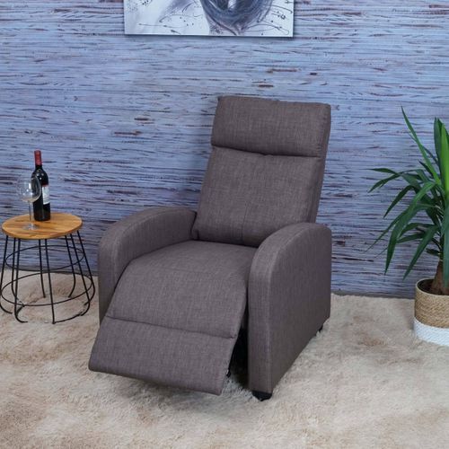 Fernsehsessel HWC-F76, Relaxsessel Sessel Liegesessel, Liegefunktion verstellbar Stoff/Textil grau-braun