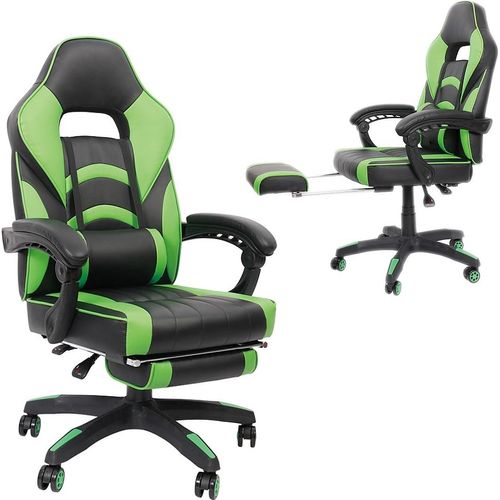 Gamingstuhl Grün/Schwarz Chefsessel Drehstuhl Bürositz Schreibtisch Fußstütze