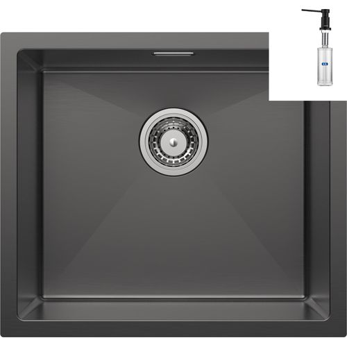 CECIPA Quadratische Küchenspüle 50cm * 44cm Edelstahlspüle schwarz + schwarzer Seifenspender