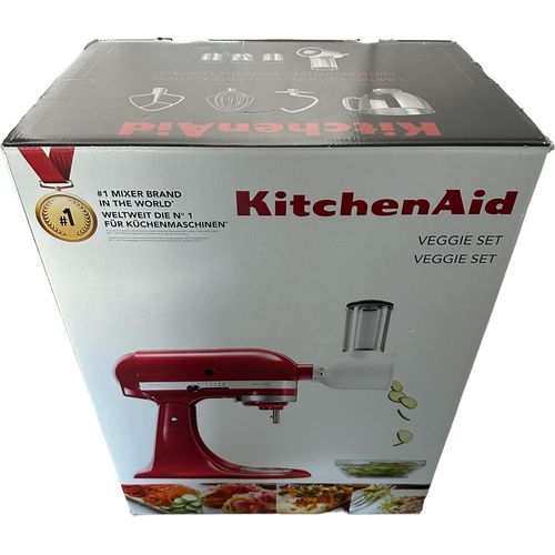 KITCHENAID Veggie Set Artisan 5KSM125EER Küchenmaschine + 5KSMVSA Gemüseschneider Empire Rot (Rührschüsselkapazität: 4,8 l, 300 Watt)