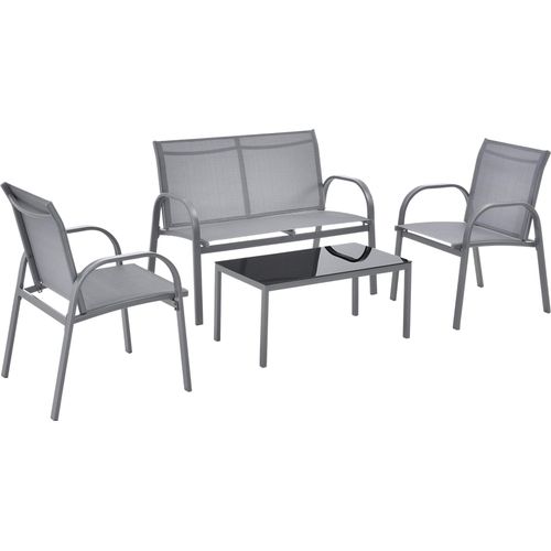 Gartenmöbel-Set Gagra Stühle mit Sitzbank und Tisch Hellgrau [en.casa]