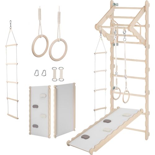 MAMOI® Klettergerüst Indoor, Sprossenwand für kinderzimmer mit Rutsche, Turnringe kinder für klettern, Kletterwand und spielgeräte, Turngeräte mit Klimmzugstange für drinnen, Sportgeräte ab 3 jahren