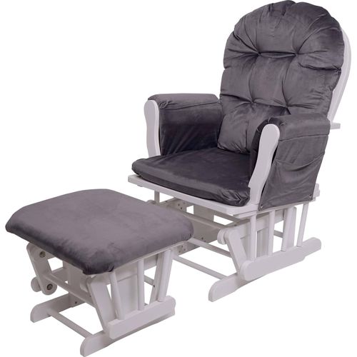 Relaxsessel HWC-C76, Schaukelstuhl Sessel Schwingstuhl mit Hocker Samt, grau, Gestell weiß