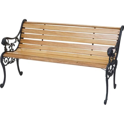Gartenbank HWC-F98, Sitzbank Parkbank Holzbank, 2-Sitzer Gusseisen Holz 125cm 20kg hellbraun
