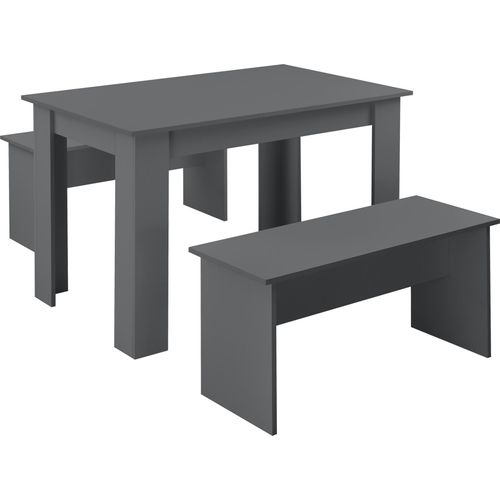 Tisch- und Bank Set 3 teilig Essgruppe für 4 Tisch 110 x 70 cm mit 2 Bänken Tischgruppe Sitzgruppe Grau [en.casa]