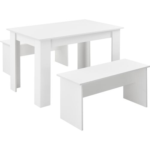 Tisch- und Bank Set 3 teilig Essgruppe für 4 Tisch 110 x 70 cm mit 2 Bänken Tischgruppe Sitzgruppe Weiß [en.casa]