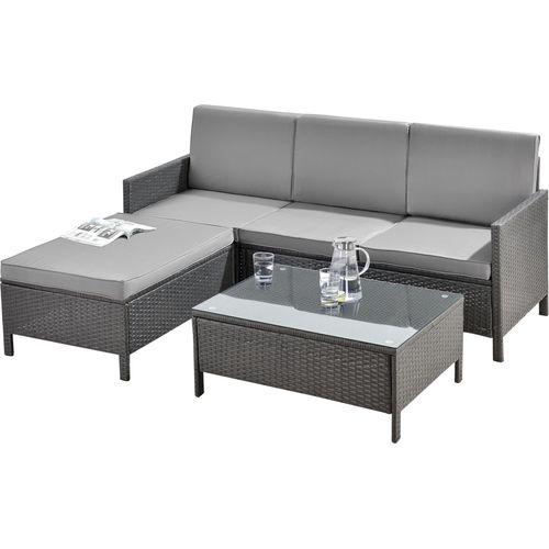 Gartenmöbelset Rattan 3-tlg. Rattan-Möbel Sitzgruppe Gartenlounge Loungeset Polyrattan Dunkel-/Hellgrau