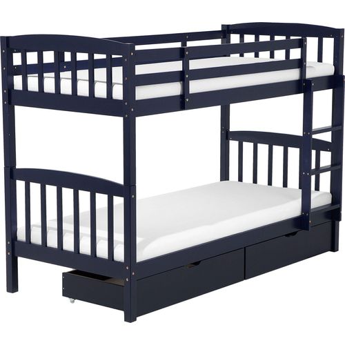 BELIANI Hochbett Marineblau Kiefernholz 90 x 200 cm Etagenbett mit Leiter 2 Lattenrosten und 2 Schubladen Modern Schlafzimmer Ausstattung