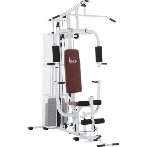 HOMCOM Gym Kraftstation mit Stahlnetz Fitnessstation Multigym Fitnesscenter Fitnessgerät inkl. 45 kg Gewichten Latzug Beincurl Metall Kunstleder