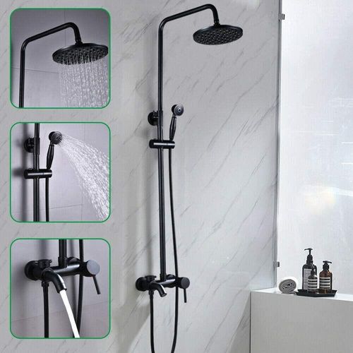 Duschsystem Duscheset mit Handbrause Wandmontage Badezimmer Dusche Armatur Wasserhahn Duschekopf 80-120cm verstellbar,Schwarz