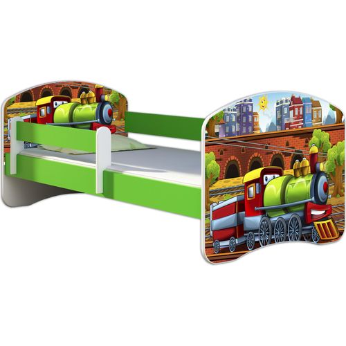 ACMA Jugendbett Kinderbett Junior-Bett Komplett-Set mit Matratze Lattenrost und Rausfallschutz Grün 44 Lokomotive 180x80