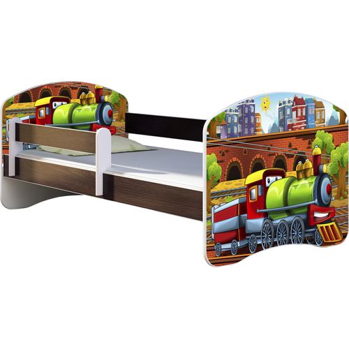 ACMA Jugendbett Kinderbett Junior-Bett Komplett-Set mit Matratze Lattenrost und Rausfallschutz Wenge 44 Lokomotive 180x80
