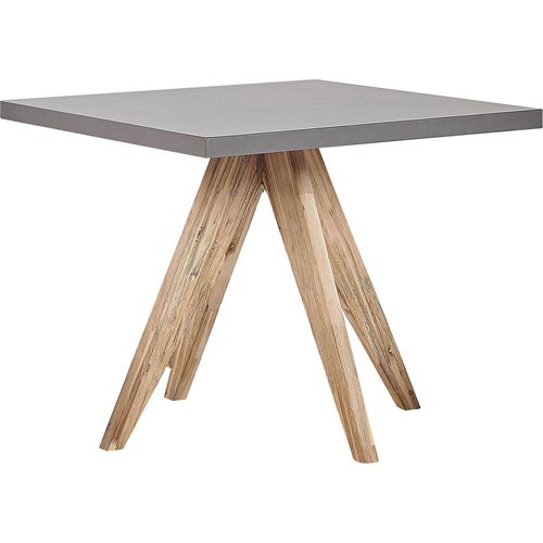 BELIANI Gartentisch Grau Faserzement quadratisch 90x90 cm Akazienholz-Gestell rustiklaler Look Gartenausstattung Gartenmöbel Garten und Terrasse