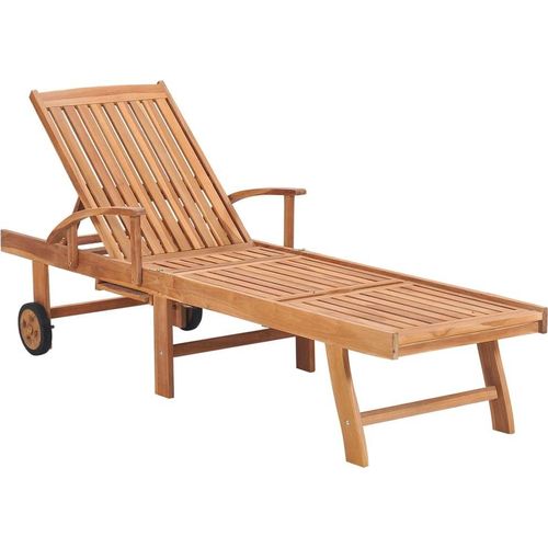 Sonnenliege mit Auflage Creme Massivholz Teak