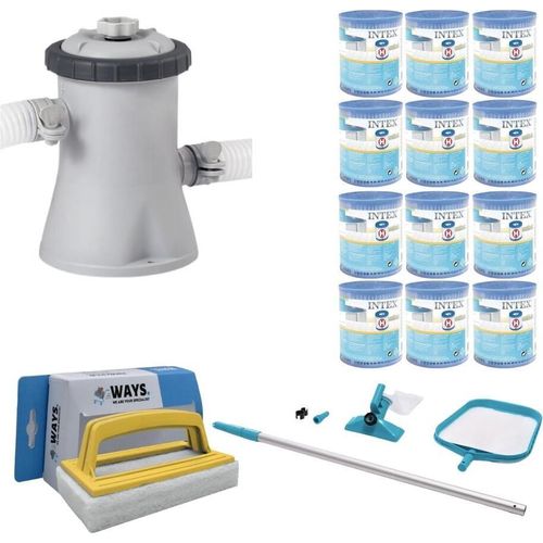 WAYS - Poolpflege - Wartungsset & Filterpumpe 1250 L/u & 12 Filter Typ H & WAYS Scheuerbürste